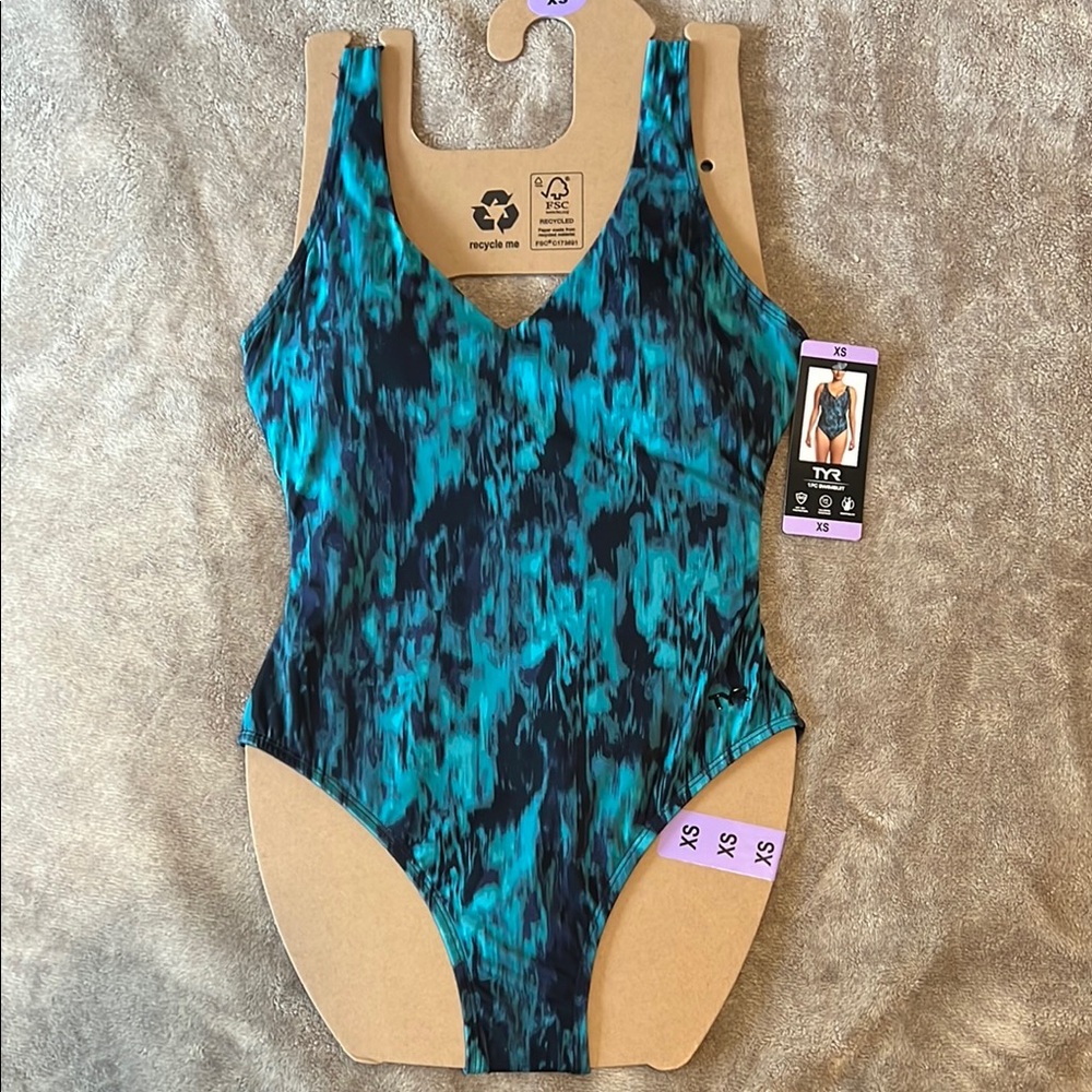 TYR Blue and Black Women's One Piece Swimsuit